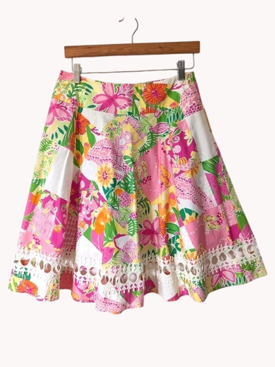 Lilly Pulitzer Dresses & Skirts - Lilly Pulitzer Cotton Pink Floral Circle Skirt with Crochet Hem Size 2